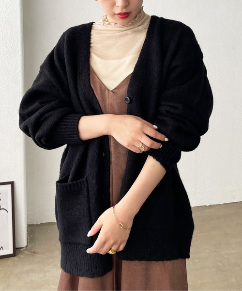 Shelly island（シェリーアイランド）の「モヘアタッチモコモコカーデ（カーディガン/ボレロ・レディース・ブラック/オレンジ/グリーン/ナチュラル/ブルー・FREE）」の14枚目の写真