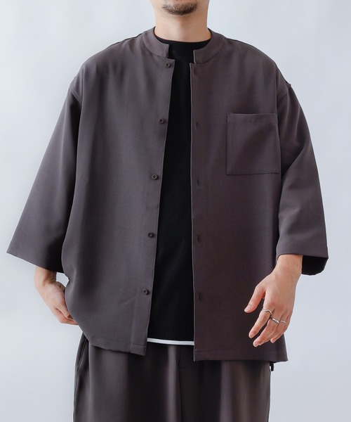 COLONY 2139(コロニートゥーワンスリーナイン)の「ストレッチイージーケアスタンド8分袖シャツ※セットアップ対応(シャツ/ブラウス・メンズ・チャコールグレー/ブラック/ネイビー・MEDIUM/LARGE)」の3枚目の写真