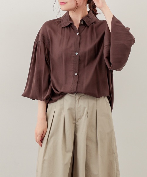 PUAL CE CIN（ピュアルセシン）の「【Du noir】テンセルヴィンテージ風ブラウス（シャツ/ブラウス・レディース・ブラック/ブラウン/オフホワイト・FREE）」の6枚目の写真