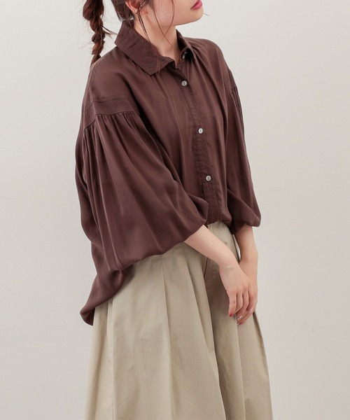 PUAL CE CIN（ピュアルセシン）の「【Du noir】テンセルヴィンテージ風ブラウス（シャツ/ブラウス・レディース・ブラック/ブラウン/オフホワイト・FREE）」の14枚目の写真