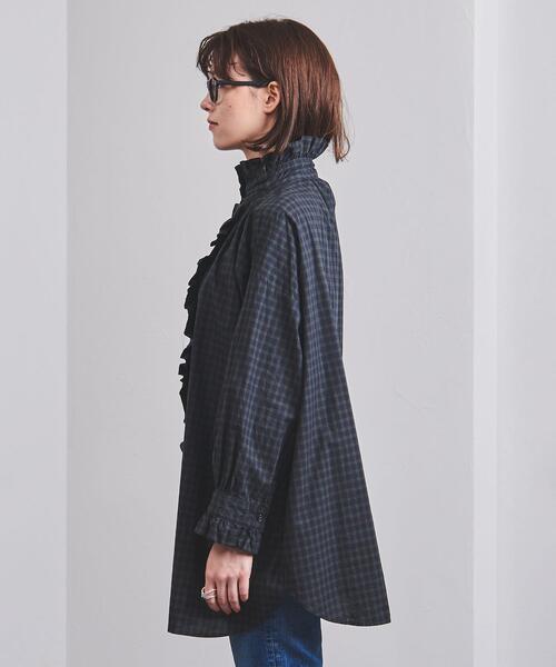 dahl'ia（ダリア）の「別注＜dahl’ia（ダリア）＞フリル ロング シャツ（シャツ/ブラウス・レディース・ネイビー/ホワイト・FREE）」の10枚目の写真