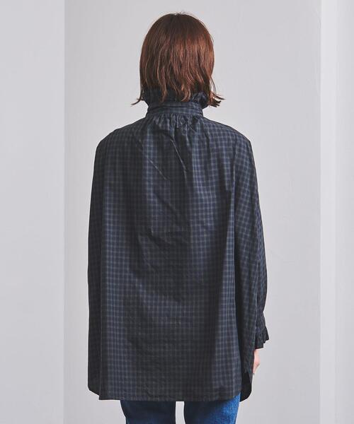 dahl'ia（ダリア）の「別注＜dahl’ia（ダリア）＞フリル ロング シャツ（シャツ/ブラウス・レディース・ネイビー/ホワイト・FREE）」の7枚目の写真