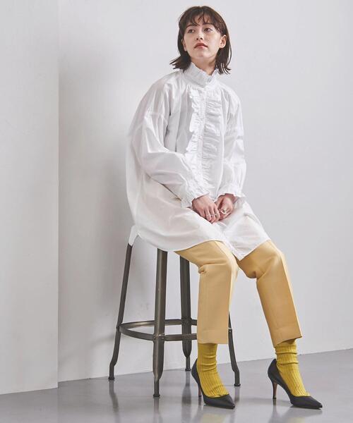 dahl'ia（ダリア）の「別注＜dahl’ia（ダリア）＞フリル ロング シャツ（シャツ/ブラウス・レディース・ネイビー/ホワイト・FREE）」の6枚目の写真