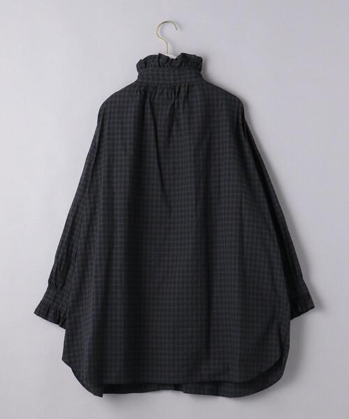 dahl'ia（ダリア）の「別注＜dahl’ia（ダリア）＞フリル ロング シャツ（シャツ/ブラウス・レディース・ネイビー/ホワイト・FREE）」の9枚目の写真