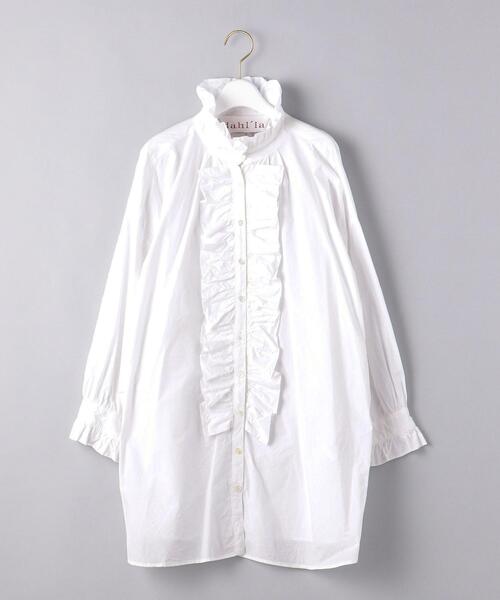 dahl'ia（ダリア）の「別注＜dahl’ia（ダリア）＞フリル ロング シャツ（シャツ/ブラウス・レディース・ネイビー/ホワイト・FREE）」の16枚目の写真