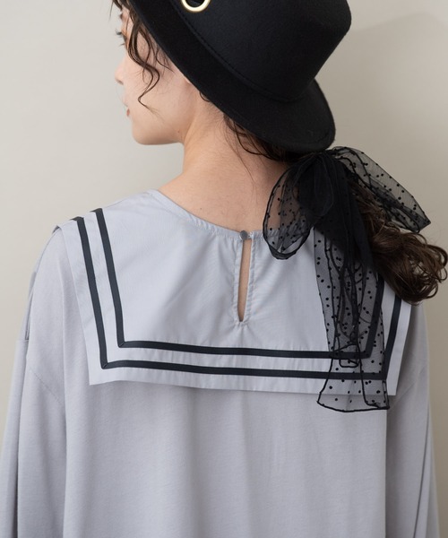 MERLOT（メルロー）の「スクエアラインBIGセーラーカラーワンピース（ワンピース・レディース・ライトグレー/ネイビー/ボルドー・FREE）」の17枚目の写真