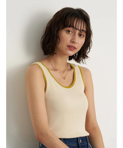 earth music&ecology（アースミュージックアンドエコロジー）の「配色ニットタンクトップ ＊（タンクトップ・レディース・ブラック/オレンジ/グリーン/アイボリー・FREE）」の6枚目の写真