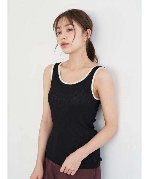 earth music&ecology（アースミュージックアンドエコロジー）の「配色ニットタンクトップ ＊（タンクトップ・レディース・ブラック/オレンジ/グリーン/アイボリー・FREE）」の5枚目の写真