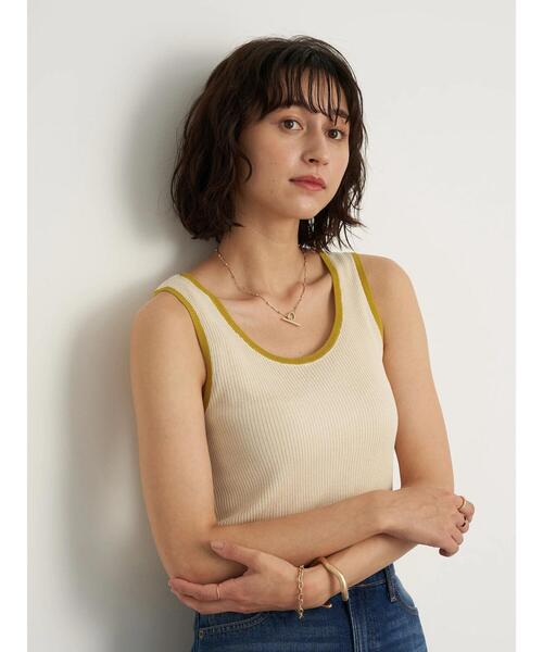 earth music&ecology（アースミュージックアンドエコロジー）の「配色ニットタンクトップ ＊（タンクトップ・レディース・ブラック/オレンジ/グリーン/アイボリー・FREE）」の10枚目の写真