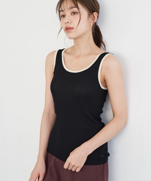 earth music&ecology（アースミュージックアンドエコロジー）の「配色ニットタンクトップ ＊（タンクトップ・レディース・ブラック/オレンジ/グリーン/アイボリー・FREE）」の3枚目の写真