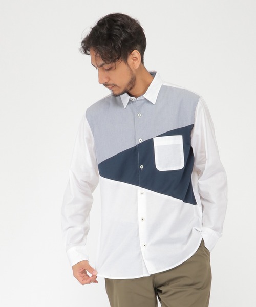ikka（イッカ）の「オックス切り替えシャツ（シャツ/ブラウス・メンズ・ホワイト/ネイビー・S/M/L/XL）」の2枚目の写真