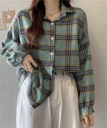 【豊富なカラー展開】チェック柄長袖シャツ