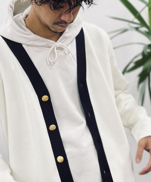 NOLLEY'S goodman(ノーリーズグッドマン)の「ミラノリブ メタルボタン カーディガン(※ハリの強い質感と金ボタンでジャケット替わりにも使える1着)(カーディガン/ボレロ・メンズ・ダークネイビー/ホワイト系その他6・LARGE/MEDIUM)」の5枚目の写真