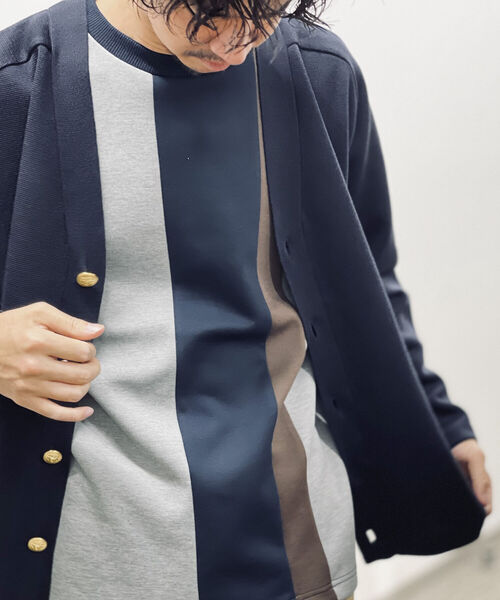 NOLLEY'S goodman(ノーリーズグッドマン)の「ミラノリブ メタルボタン カーディガン(※ハリの強い質感と金ボタンでジャケット替わりにも使える1着)(カーディガン/ボレロ・メンズ・ダークネイビー/ホワイト系その他6・LARGE/MEDIUM)」の8枚目の写真