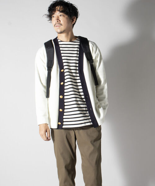 NOLLEY'S goodman(ノーリーズグッドマン)の「ミラノリブ メタルボタン カーディガン(※ハリの強い質感と金ボタンでジャケット替わりにも使える1着)(カーディガン/ボレロ・メンズ・ダークネイビー/ホワイト系その他6・LARGE/MEDIUM)」の14枚目の写真