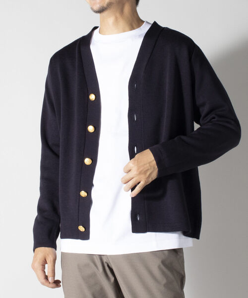NOLLEY'S goodman(ノーリーズグッドマン)の「ミラノリブ メタルボタン カーディガン(※ハリの強い質感と金ボタンでジャケット替わりにも使える1着)(カーディガン/ボレロ・メンズ・ダークネイビー/ホワイト系その他6・LARGE/MEDIUM)」の16枚目の写真
