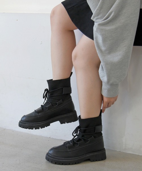 sango（sango）の「ソックスレースアップトラックソールブーツ（ブーツ・レディース・ブラック・S/M/3L/LL/L）」の19枚目の写真