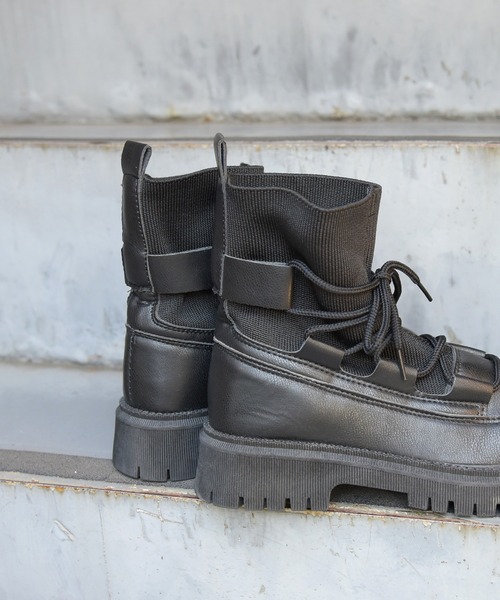 sango（sango）の「ソックスレースアップトラックソールブーツ（ブーツ・レディース・ブラック・S/M/3L/LL/L）」の2枚目の写真