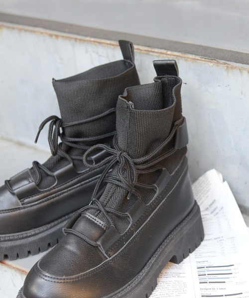 sango（sango）の「ソックスレースアップトラックソールブーツ（ブーツ・レディース・ブラック・S/M/3L/LL/L）」の13枚目の写真
