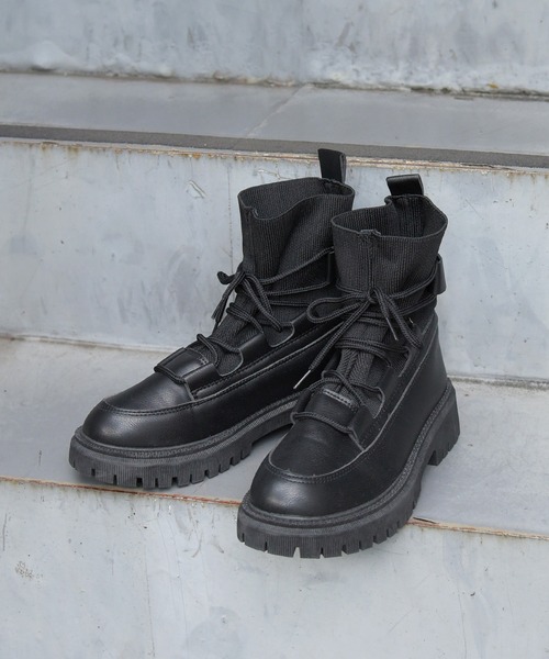 sango（sango）の「ソックスレースアップトラックソールブーツ（ブーツ・レディース・ブラック・S/M/3L/LL/L）」の6枚目の写真