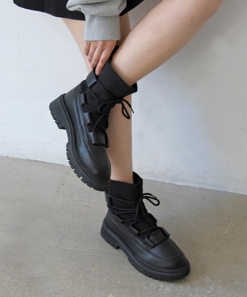 sango（sango）の「ソックスレースアップトラックソールブーツ（ブーツ・レディース・ブラック・S/M/3L/LL/L）」の21枚目の写真