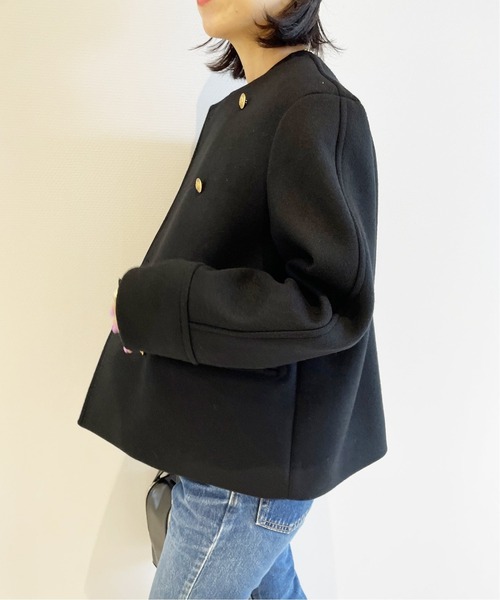 IENA LA BOUCLE(イエナラブークル)の「IENA LA BOUCLE メルトンクルーネックショートW前ブルゾン◆(ノーカラーコート・レディース・グリーン/ブラック・FREE)」の12枚目の写真