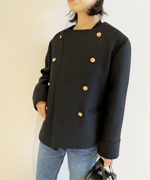 IENA LA BOUCLE(イエナラブークル)の「IENA LA BOUCLE メルトンクルーネックショートW前ブルゾン◆(ノーカラーコート・レディース・グリーン/ブラック・FREE)」の6枚目の写真