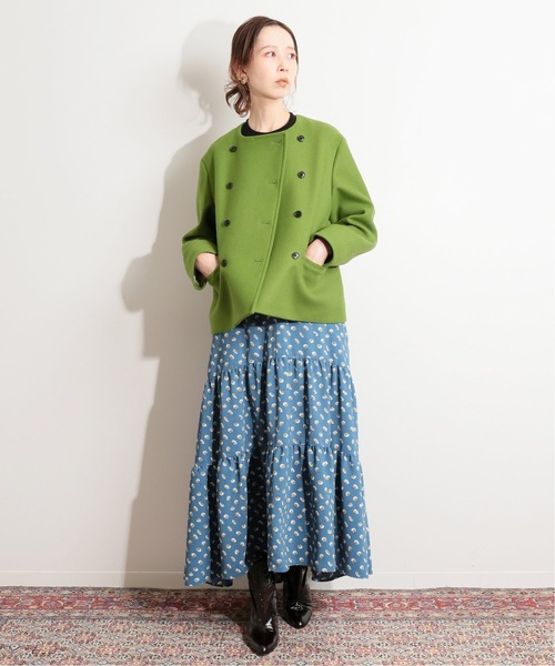 IENA LA BOUCLE(イエナラブークル)の「IENA LA BOUCLE メルトンクルーネックショートW前ブルゾン◆(ノーカラーコート・レディース・グリーン/ブラック・FREE)」の7枚目の写真