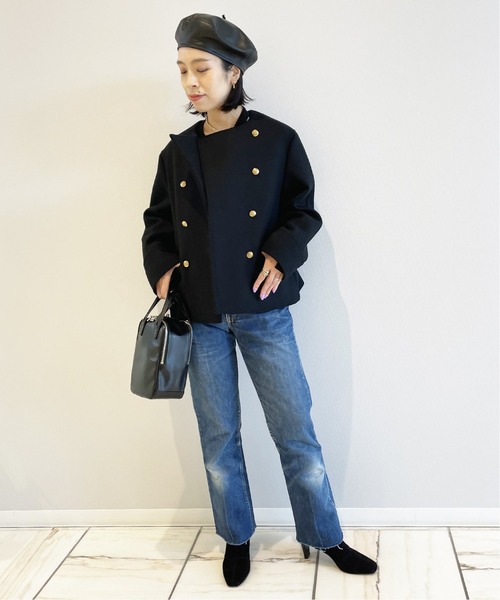 IENA LA BOUCLE(イエナラブークル)の「IENA LA BOUCLE メルトンクルーネックショートW前ブルゾン◆(ノーカラーコート・レディース・グリーン/ブラック・FREE)」の9枚目の写真