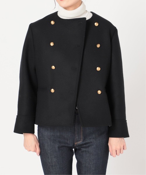 IENA LA BOUCLE 金ボタン メルトン モーターサイクルジャケット IENA LA BOUCLE メルトンクルーネックショートW前ブルゾン◇