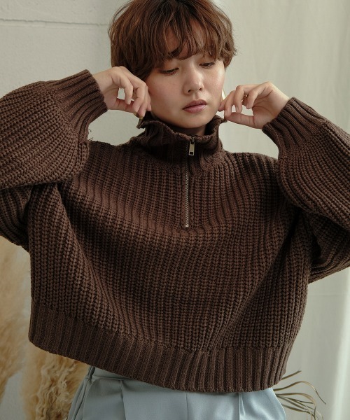 Bab（バブ）の「ジップアップクロップドバルキーニット（ニット/セーター・レディース・ブラック/ブラウン/グレー系その他・M）」の3枚目の写真