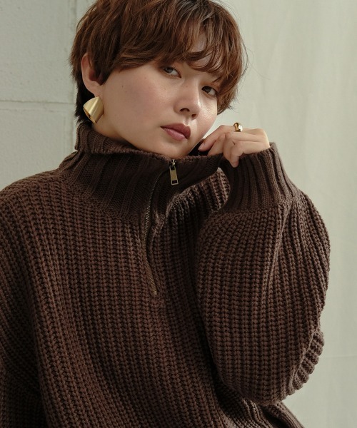 Bab（バブ）の「ジップアップクロップドバルキーニット（ニット/セーター・レディース・ブラック/ブラウン/グレー系その他・M）」の18枚目の写真