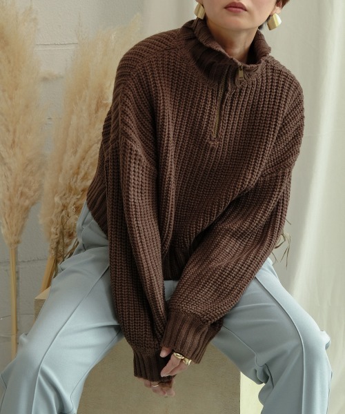 Bab（バブ）の「ジップアップクロップドバルキーニット（ニット/セーター・レディース・ブラック/ブラウン/グレー系その他・M）」の19枚目の写真