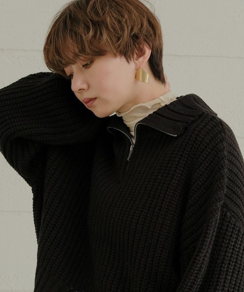 Bab（バブ）の「ジップアップクロップドバルキーニット（ニット/セーター・レディース・ブラック/ブラウン/グレー系その他・M）」の14枚目の写真