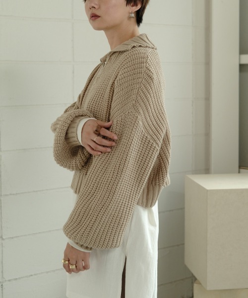 Bab（バブ）の「ジップアップクロップドバルキーニット（ニット/セーター・レディース・ブラック/ブラウン/グレー系その他・M）」の7枚目の写真