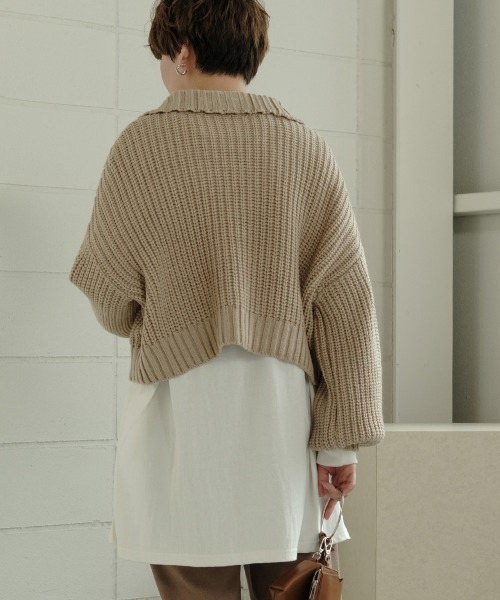 Bab（バブ）の「ジップアップクロップドバルキーニット（ニット/セーター・レディース・ブラック/ブラウン/グレー系その他・M）」の10枚目の写真