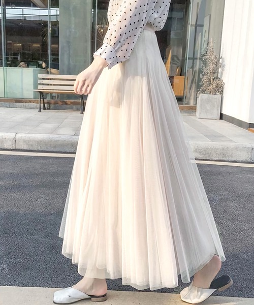 Dita Muaj.(ディータムアージュ)の「ふんわりチュールミディスカート(スカート・レディース・アイボリー/ブラック/スモークピンク・S/M/L)」の5枚目の写真