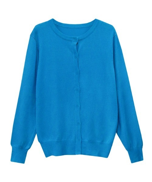 Pierrot（ピエロ）の「シルクタッチウォッシャブルニットカーディガン　クルーネック（カーディガン/ボレロ・レディース・ブラック/ネイビー/オフホワイト/ブルー/ラベンダー/ピンクベージュ/グレイッシュベージュ/ホワイト×ブラック/パープル系その他/ブルー系その他/グレー/イエロー/オレンジ/杢グレー/ライトピンク・M/L）」の9枚目の写真