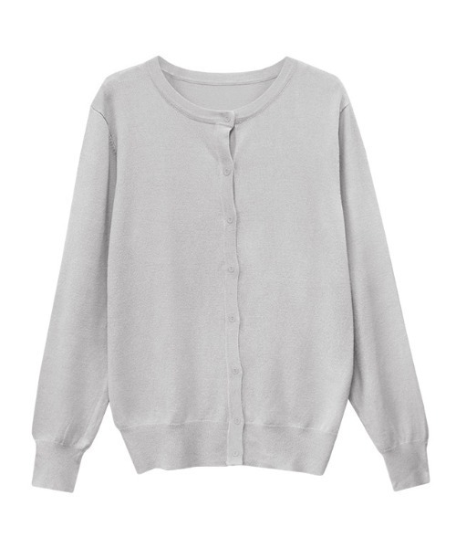 Pierrot（ピエロ）の「シルクタッチウォッシャブルニットカーディガン　クルーネック（カーディガン/ボレロ・レディース・ブラック/ネイビー/オフホワイト/ブルー/ラベンダー/ピンクベージュ/グレイッシュベージュ/ホワイト×ブラック/パープル系その他/ブルー系その他/グレー/イエロー/オレンジ/杢グレー/ライトピンク・M/L）」の4枚目の写真