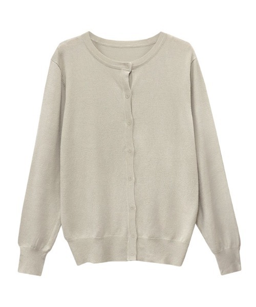 Pierrot（ピエロ）の「シルクタッチウォッシャブルニットカーディガン　クルーネック（カーディガン/ボレロ・レディース・ブラック/ネイビー/オフホワイト/ブルー/ラベンダー/ピンクベージュ/グレイッシュベージュ/ホワイト×ブラック/パープル系その他/ブルー系その他/グレー/イエロー/オレンジ/杢グレー/ライトピンク・M/L）」の6枚目の写真