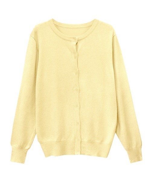 Pierrot（ピエロ）の「シルクタッチウォッシャブルニットカーディガン　クルーネック（カーディガン/ボレロ・レディース・ブラック/ネイビー/オフホワイト/ブルー/ラベンダー/ピンクベージュ/グレイッシュベージュ/ホワイト×ブラック/パープル系その他/ブルー系その他/グレー/イエロー/オレンジ/杢グレー/ライトピンク・M/L）」の12枚目の写真