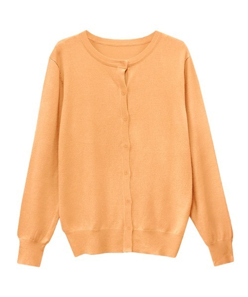 Pierrot（ピエロ）の「シルクタッチウォッシャブルニットカーディガン　クルーネック（カーディガン/ボレロ・レディース・ブラック/ネイビー/オフホワイト/ブルー/ラベンダー/ピンクベージュ/グレイッシュベージュ/ホワイト×ブラック/パープル系その他/ブルー系その他/グレー/イエロー/オレンジ/杢グレー/ライトピンク・M/L）」の15枚目の写真