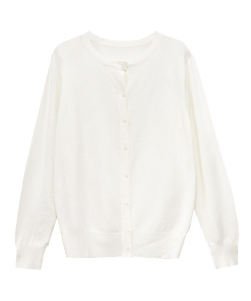 Pierrot（ピエロ）の「シルクタッチウォッシャブルニットカーディガン　クルーネック（カーディガン/ボレロ・レディース・ブラック/ネイビー/オフホワイト/ブルー/ラベンダー/ピンクベージュ/グレイッシュベージュ/ホワイト×ブラック/パープル系その他/ブルー系その他/グレー/イエロー/オレンジ/杢グレー/ライトピンク・M/L）」の18枚目の写真