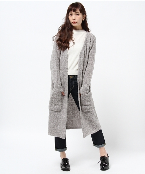 DISCOAT（ディスコート）の「【Discoat】ブークレロングニットコート（カーディガン/ボレロ・レディース・アイボリー/グレー/ネイビー・ﾌﾘ-）」の3枚目の写真