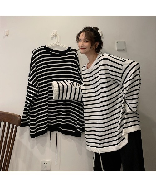 DEVICE(デバイス)の「ボリュームスリーブ ビッグシルエットボーダースウェット トレーナー(スウェット・レディース・ホワイト/ブラック・FREE)」の16枚目の写真