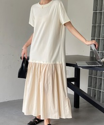 裾切り替えロングワンピース