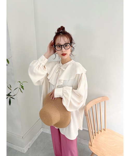 JUMELLE（ジュメロ）の「ラッフルカラーブラウス（シャツ/ブラウス・レディース・ベージュ・FREE）」の12枚目の写真