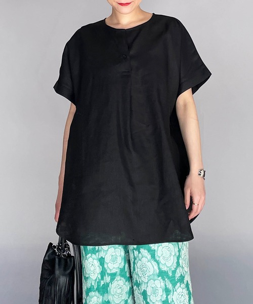 PICCIN（ピッチン）の「フレンチリネンチュニック（シャツ/ブラウス・レディース・ブラック/オフホワイト/カーキ/ブルー系その他/グレイッシュベージュ・M/L）」の22枚目の写真