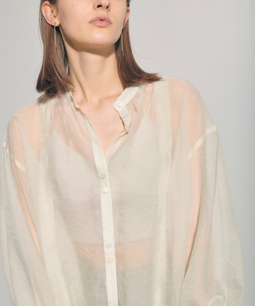 PUBLIC TOKYO(パブリックトウキョウ)の「シアーボリュームスリーブオーバーシャツブラウス/ウォッシャブル(シャツ/ブラウス・レディース・ブラウン/グリーン/アイボリー/その他2/ブルー・FREE)」の11枚目の写真