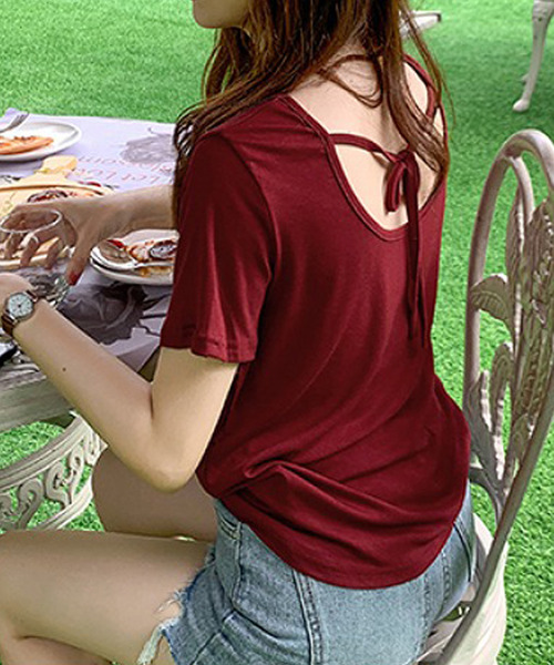 Bifrost（ビフレスト）の「無地クルーネックTシャツ（Tシャツ/カットソー・レディース・ホワイト/ブラック/ピンク/ボルドー・F）」の2枚目の写真